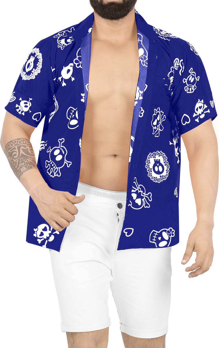 La Leela Men's Causal Halloween Skull Cross & Pirates Printed Black Shirt   Beach Hawaiian Shirts, Sarongs, Dresses, Caftans, Kaftans, Cardigans,  Kimonos for Men & Women