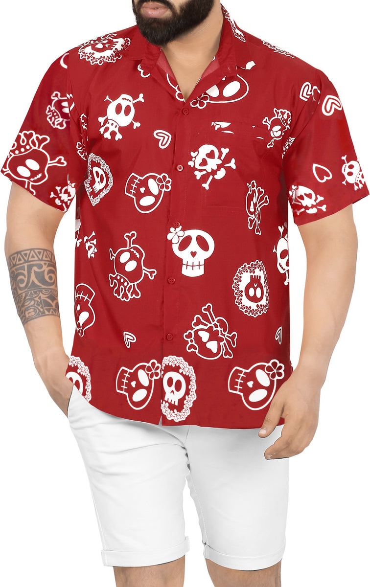 La Leela Men's Causal Halloween Skull Cross & Pirates Printed Black Shirt   Beach Hawaiian Shirts, Sarongs, Dresses, Caftans, Kaftans, Cardigans,  Kimonos for Men & Women