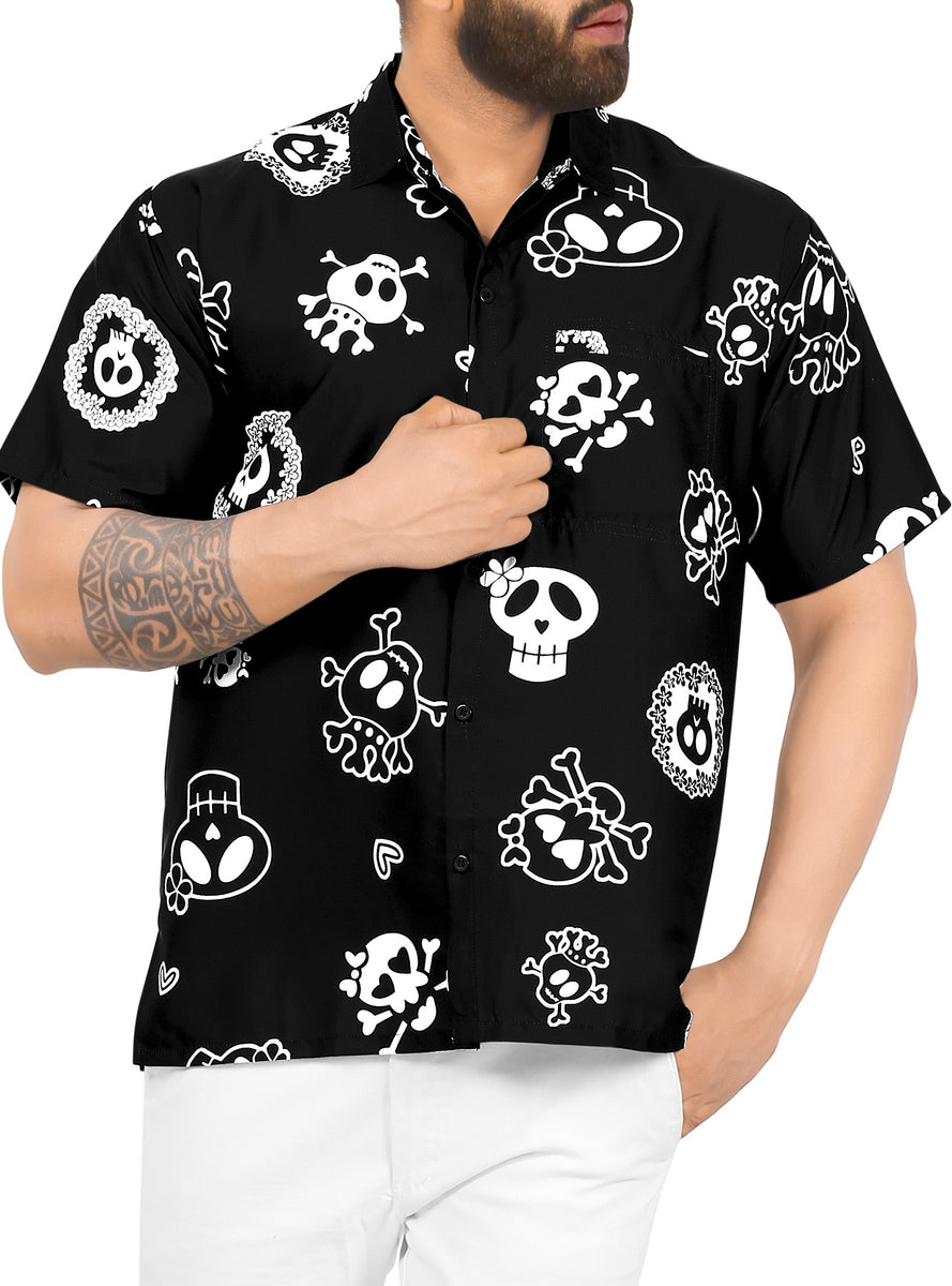 La Leela Men's Causal Halloween Skull Cross & Pirates Scary Printed Royal  Blue Shirt  Beach Hawaiian Shirts, Sarongs, Dresses, Caftans, Kaftans,  Cardigans, Kimonos for Men & Women