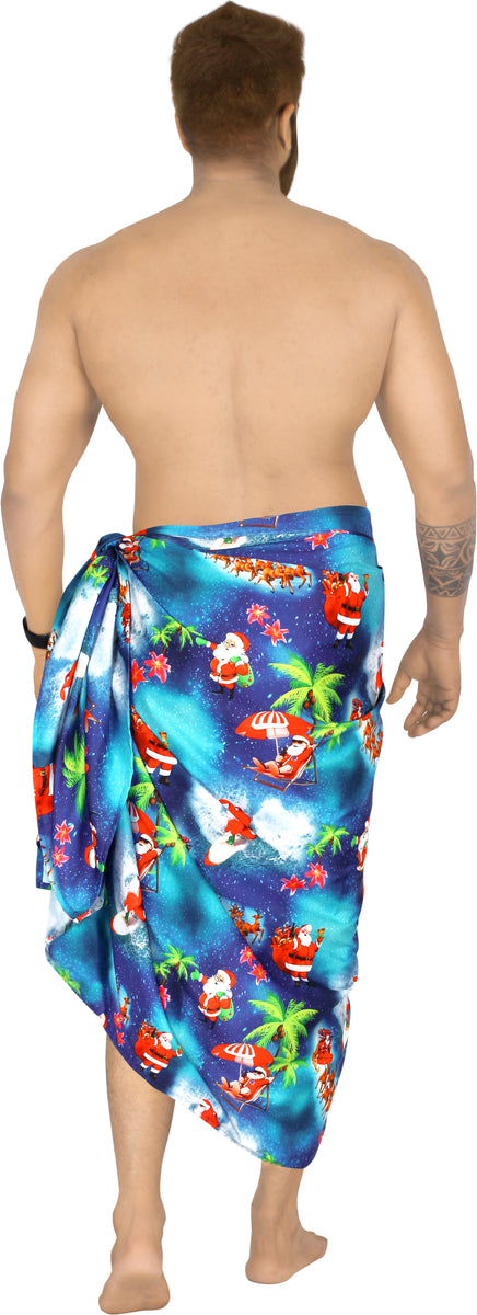 LA Santa Claus Sarong Beach wear Pareo Cover Up Blue_X385 78"X" Christmas | Beach Hawaiian Shirts, Sarongs, Dresses, Caftans, Kaftans, Cardigans, Kimonos Men &