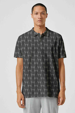 Gray Allover Pineapple Golf Polo Mens Shirt