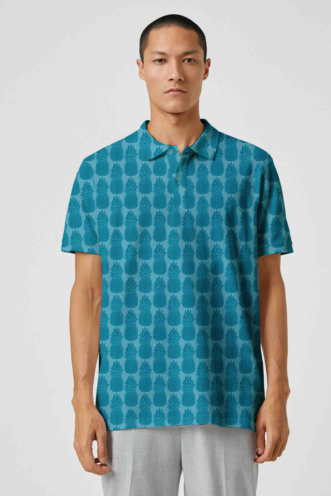 Blue Allover Pineapple Golf Polo Mens Shirt