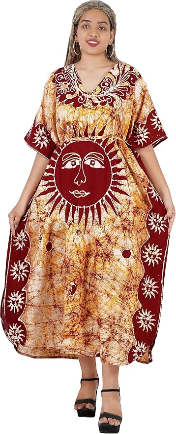 LA LEELA Cotton Batik Women's Kaftan Nightgown