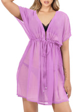 Cargar imagen en el visor de la galería, Pretty Lilac Solid Sheer V-Neck Beach Cover up For Women