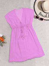 Cargar imagen en el visor de la galería, Pretty Lilac Solid Sheer V-Neck Beach Cover up For Women