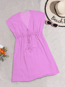 Pretty Lilac Solid Sheer V-Neck Beach Cover up For Women