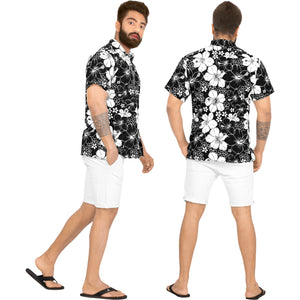 LA LEELA Men's Hawaiian Shirts Short Sleeve Button Down Shirt Floral Shirt Men Boho Holiday Casual Shirts for Men Funny