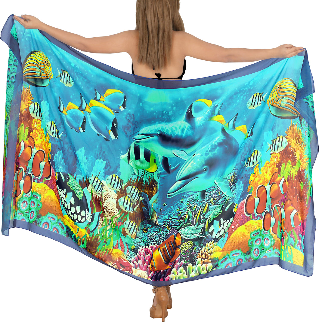 Ocean Harmony Under Water Fishes  Sheer Beach Wrap For Women