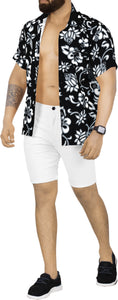 La Leela Aloha Floral Hawaiian Black Shirt For Men