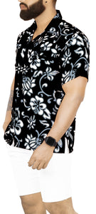 La Leela Aloha Floral Hawaiian Black Shirt For Men