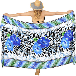 LA LEELA Soft Light Scarf Dress Bikini Wrap Sarong Printed 88"X42" Blue_3473 134970