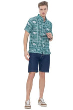 Load image into Gallery viewer, 4th of July USA Map Flag and Turtle Printed Linen Effect Shirt For Men Green