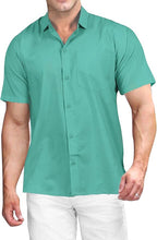 Load image into Gallery viewer, La Leela Mens Casual Camp Beach Hawaiian Shirt Short Sleeve Sea Green P00455