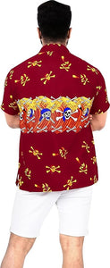 LA LEELA Men Regular Size Beach hawaiian Shirt Aloha Tropical Beach  front Pocket Short sleeve Red P00027