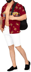 LA LEELA Men Regular Size Beach hawaiian Shirt Aloha Tropical Beach  front Pocket Short sleeve Red P00027