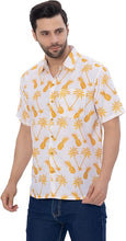 Load image into Gallery viewer, Tropical Vibes White &amp; Yellow Pineapple and Palm Tree Printed Linen Effect Men&#39;s Shirt