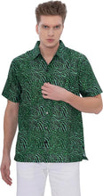 Load image into Gallery viewer, Green Wave Linen Effect Mens Textured Hawaiian Shirt