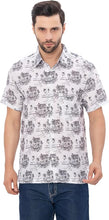 Load image into Gallery viewer, Tropical Tranquility White &amp; Black Island and Swordfish Printed Linen Effect Men&#39;s Shirt