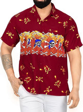 Cargar imagen en el visor de la galería, LA LEELA Men Regular Size Beach hawaiian Shirt Aloha Tropical Beach  front Pocket Short sleeve Red P00027