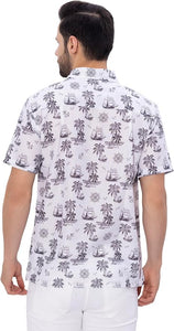 Tropical Tranquility White & Black Palm Tree Printed Linen Effect Men's Shirt