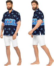 Load image into Gallery viewer, LA LEELA Men Regular Size Beach hawaiian Shirt Aloha Tropical Beach  front Pocket Short sleeve Blue P00037