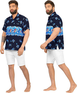 LA LEELA Men Regular Size Beach hawaiian Shirt Aloha Tropical Beach  front Pocket Short sleeve Blue P00037