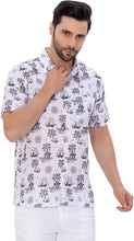 Cargar imagen en el visor de la galería, Tropical Tranquility White &amp; Black Palm Tree Printed Linen Effect Men&#39;s Shirt