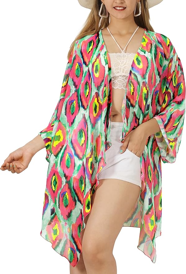 Sheer Cardigan Open Front Kimon Beach Coverup Emarald Green 918885