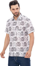 Load image into Gallery viewer, Tropical Tranquility White &amp; Black Island and Swordfish Printed Linen Effect Men&#39;s Shirt