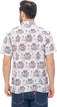 Load image into Gallery viewer, Tropical Tranquility White &amp; Black Island and Swordfish Printed Linen Effect Men&#39;s Shirt