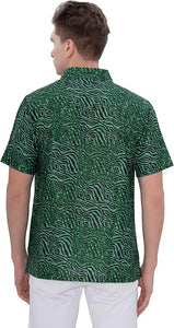 Green Wave Linen Effect Mens Textured Hawaiian Shirt