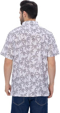 Cargar imagen en el visor de la galería, Tropical Allover Black Palm Tree Printed White Men&#39;s Linen Effect Shirt