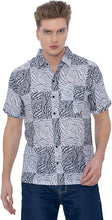 Cargar imagen en el visor de la galería, Black Wave Linen Effect Mens Textured Hawaiian Shirt