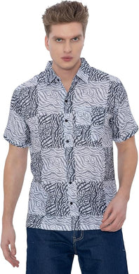 Black Wave Linen Effect Mens Textured Hawaiian Shirt