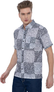 Black Wave Linen Effect Mens Textured Hawaiian Shirt