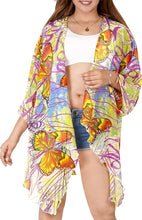 Load image into Gallery viewer, Sheer Cardigan Open Front Kimon Beach Coverup White_Red 920967