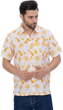 Load image into Gallery viewer, Tropical Vibes White &amp; Yellow Pineapple and Palm Tree Printed Linen Effect Men&#39;s Shirt