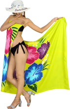 Load image into Gallery viewer, Shamrock Green Non-Sheer Hand Painted Hibiscus Floral and Leaves Beach Wrap For Women