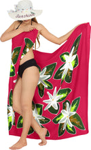 Load image into Gallery viewer, Red Non-Sheer Hand Painted White Floral and Leaves Beach Wrap For Women