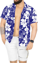 Load image into Gallery viewer, LA LEELA Mens Hawaiian Shirts Short Sleeve Button Down Shirt Floral Shirt Men Beach Casual Tropical Shirts for Men Funny Allover Hibiscus, Blue