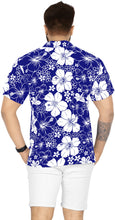 Load image into Gallery viewer, LA LEELA Mens Hawaiian Shirts Short Sleeve Button Down Shirt Floral Shirt Men Beach Casual Tropical Shirts for Men Funny Allover Hibiscus, Blue