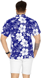 LA LEELA Mens Hawaiian Shirts Short Sleeve Button Down Shirt Floral Shirt Men Beach Casual Tropical Shirts for Men Funny Allover Hibiscus, Blue