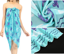 Load image into Gallery viewer, Turquoise Blue Sheer Allover Turtle Print Beach Wrap For Women