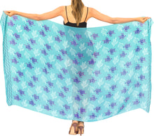 Load image into Gallery viewer, Turquoise Blue Sheer Allover Turtle Print Beach Wrap For Women