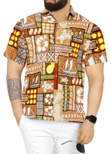 Load image into Gallery viewer, LA LEELA Men&#39;s Hawaiian Shirt Holiday Tropical Hawaii Collage Autumn Brown