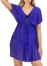 Load image into Gallery viewer, Royal Blue Sheer Solid V-Neck Beach Cover up For Women