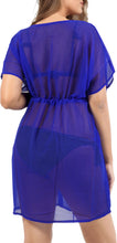 Load image into Gallery viewer, Royal Blue Sheer Solid V-Neck Beach Cover up For Women