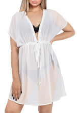 Cargar imagen en el visor de la galería, Elegant White Sheer Solid V-Neck Beach Cover Up For Women