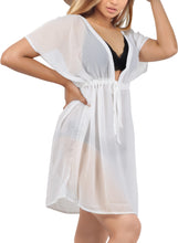 Cargar imagen en el visor de la galería, Elegant White Sheer Solid V-Neck Beach Cover Up For Women