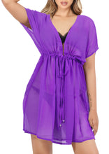 Cargar imagen en el visor de la galería, Elegant Solid Violet Sheer V-Neck Beach Cover up For Women